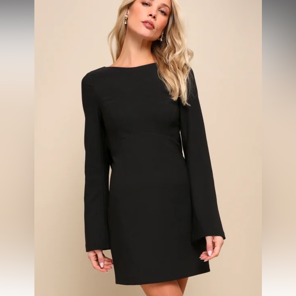 Lulu's Black Sheath Dress with Bishop Sleeves for Cocktail